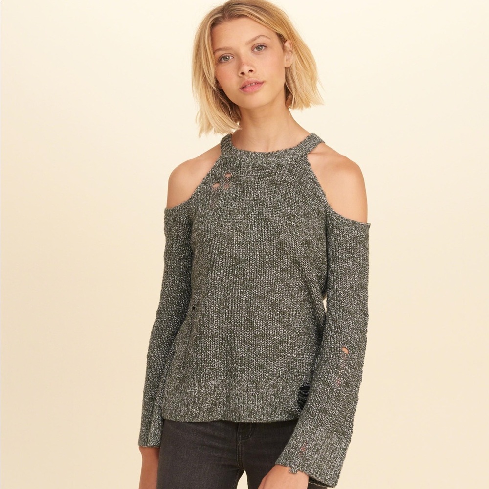 Hollister Distressed Cold Shoulder Sweater